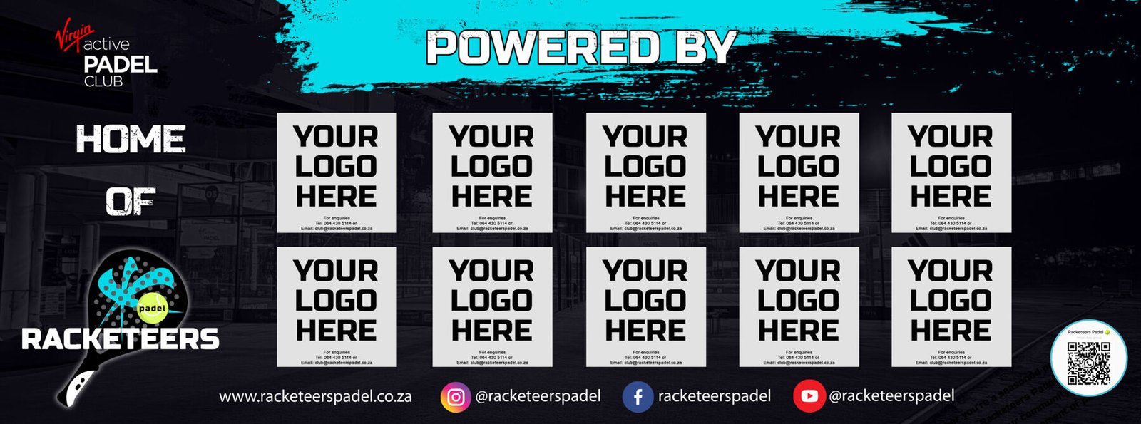 Racketeers Padel PVC banner at Virgin Active Padel Club Gateway