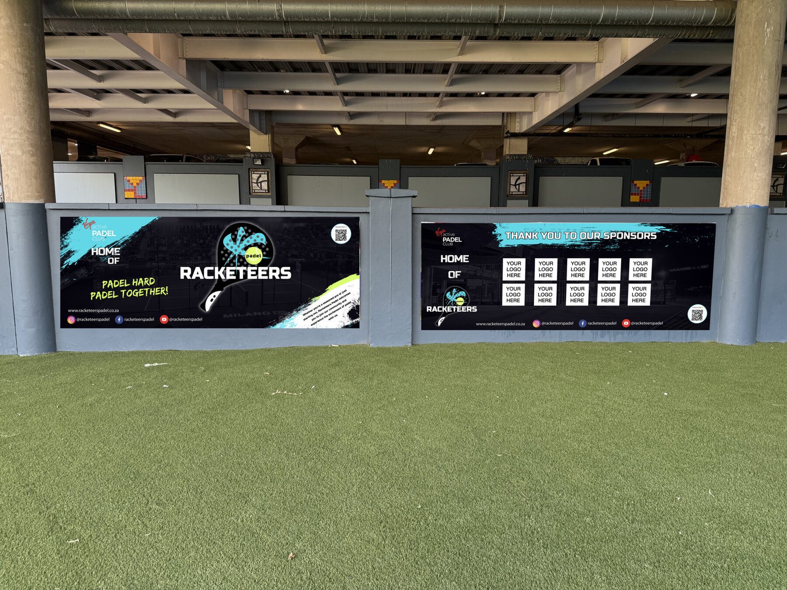 Sponsor advertising at Virgin Active Padel Club Gateway